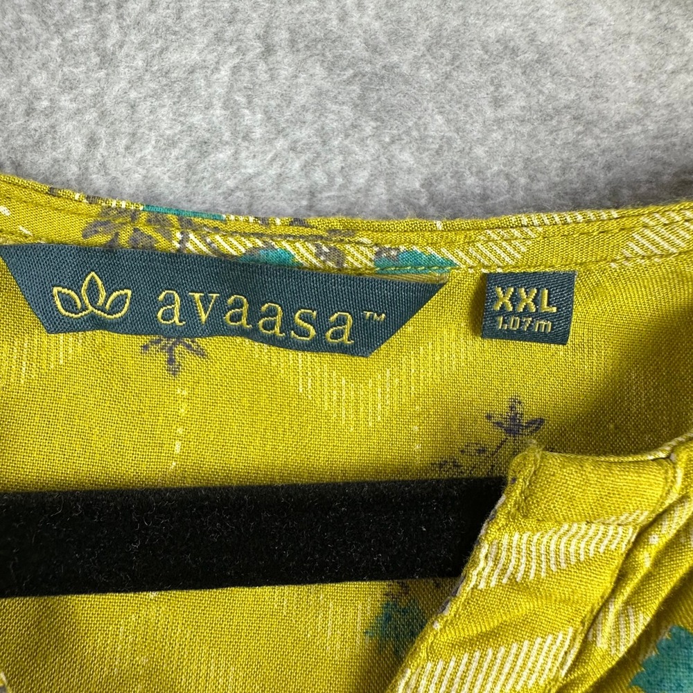 Avaasa Yellow Floral Chevron Kurti Tunic Dress XXL Lagenlook Roll Sleeve Boho - Picture 3 of 16